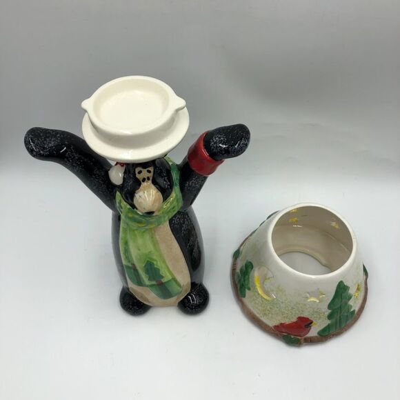 Christmas Polar Bear Ceramic Figurine Votive Tealight Candle Holder Lamp 2 Piece - Picture 5 of 13